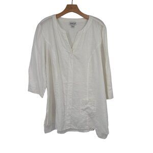 Coldwater Creek Womens ivory Linen Tunic Top  3/4 Sleeves Size Large